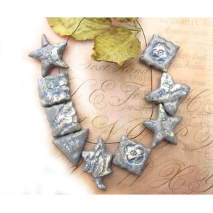 Pottery clay beads, rustic beads, clay bead set, stoneware beads, 9 beads,     # 172