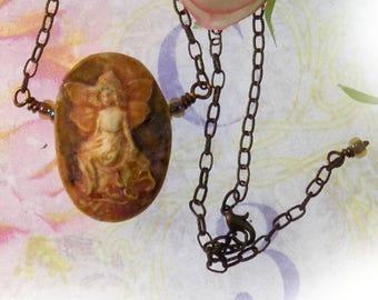Angel cameo necklace - Guardian Angel Cherub , Victorian Style Cameo -  Handmade Angel necklace -cameo pendant angel - cameo necklace -# 19