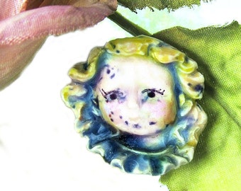 little girl face focal  bead - Artisan bead, pendant bead, focal bead, clay focal bead, # 61