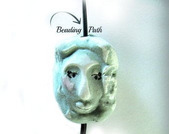 Tiki Bead, clay bead, Ceramic bead, Focal necklace bead , handmade clay bead, # 93