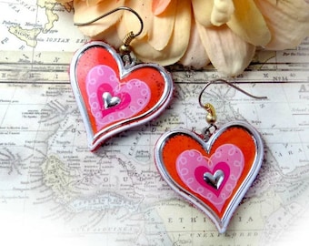 Valentine earring  -Funky  Fun heart earrings -Valentine red pink -earring dangle heart red - earring dangle heart sparkly  -# J  42