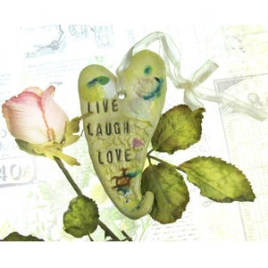 wall heart, ceramic heart, wall decor heart, hanging heart, wall art, clay heart,  LIVE - LAUGH - LOVE   # 74