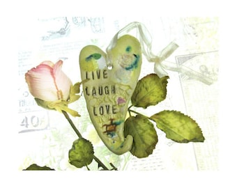 wall heart, ceramic heart, wall decor heart, hanging heart, wall art, clay heart,  LIVE - LAUGH - LOVE   # 74
