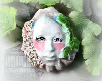 ceramic bead - one of a kind bead - handmade face bead -  handmade clay bead - pink bead - OOAK bead -     # 145