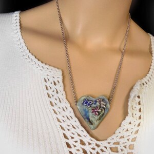 Ceramic Heart Necklace Earthy Heart Necklace Heart Jewelry 18 Inch Chain one of a kind necklace gift necklace 140 image 5