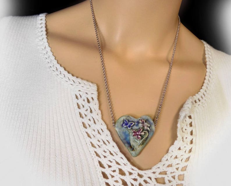 Ceramic Heart Necklace Earthy Heart Necklace Heart Jewelry 18 Inch Chain one of a kind necklace gift necklace 140 image 5