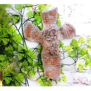 wall hanging Christian cross - Religious wall cross - handmade one of a kind wall cross -pottery cross -ceramic cross- religious gift, # 61