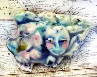 Ceramic bead , OOAK statement bead - one of a kind bead  -clay bead, Pendant bead, Handmade clay bead, face bead, unique bead - # 99