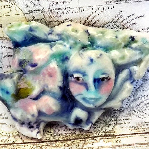 Ceramic bead , OOAK statement bead - one of a kind bead  -clay bead, Pendant bead, Handmade clay bead, face bead, unique bead - # 99