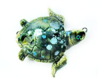 Handmade Turtle necklace bead -Pendant bead, Focal Bead, Ceramic bead, Turtle bead, clay bead,       # 113