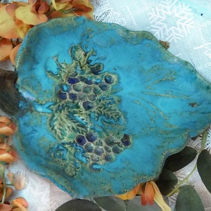 handmade ceramic plate - Grape plate - grape leaf plate - candle dish - potpourri dish - stoneware dish - fruit plate - trinket plate   # 48