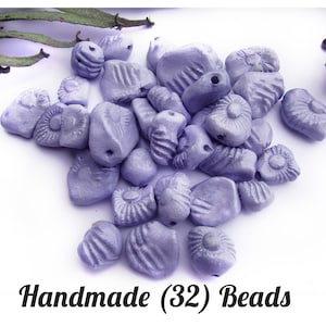 bead lot - clay beads, handmade beads,  artisan beads, organic beads, (32) loose beads,   # 193
