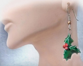 Holy leaf earrings, Christmas Holly leaves - Holly Christmas Earrings - Christmas Earrings - Holly Leaf Earrings - Christmas Jewelry - # 4