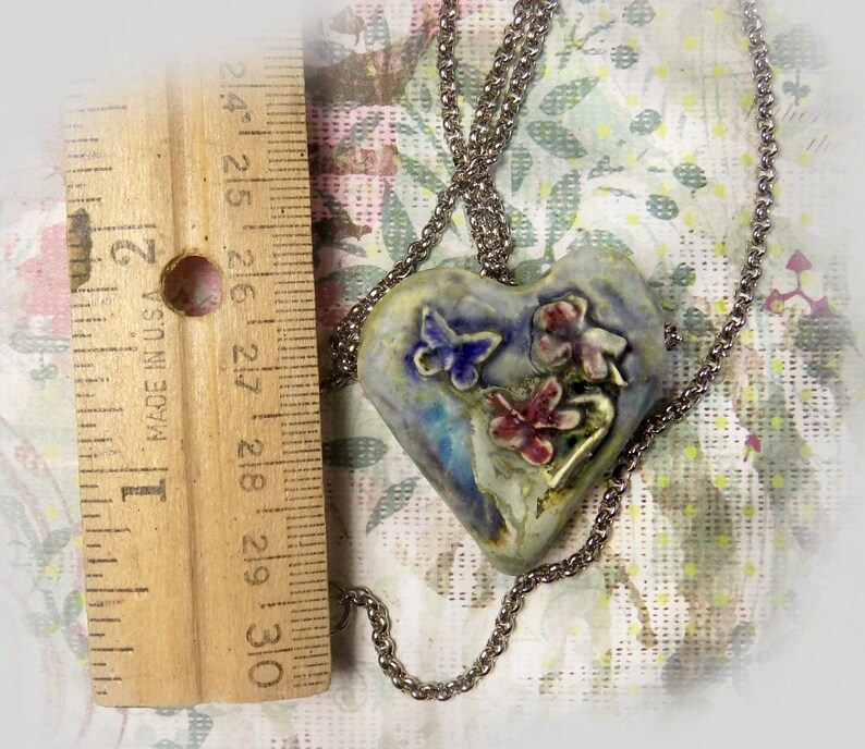 Ceramic Heart Necklace Earthy Heart Necklace Heart Jewelry 18 Inch Chain one of a kind necklace gift necklace 140 image 9