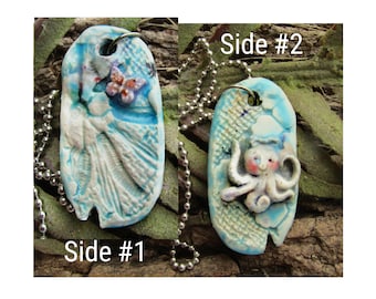 dog tag bead - ceramic beads  - stoneware beads - Focal Bead,  ceramic pendant - clay beads - sea life necklace -Butterfly necklace    # 10