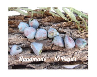 Handmade rustic beads - handmade ceramic clay , chunky clay beads supplies, set of 10 beads - Handmade Artisan Beads   # 180