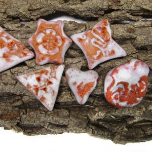 Artisan ceramic beads , handmade clay beads - necklace bead supply ,handmade ceramic beads, handmade stoneware beads -(6) bead lot,   # 135