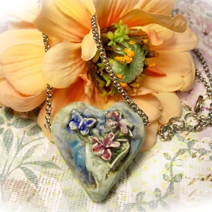 Ceramic Heart Necklace Earthy Heart Necklace Heart Jewelry 18 Inch Chain one of a kind necklace gift necklace 140 image 1