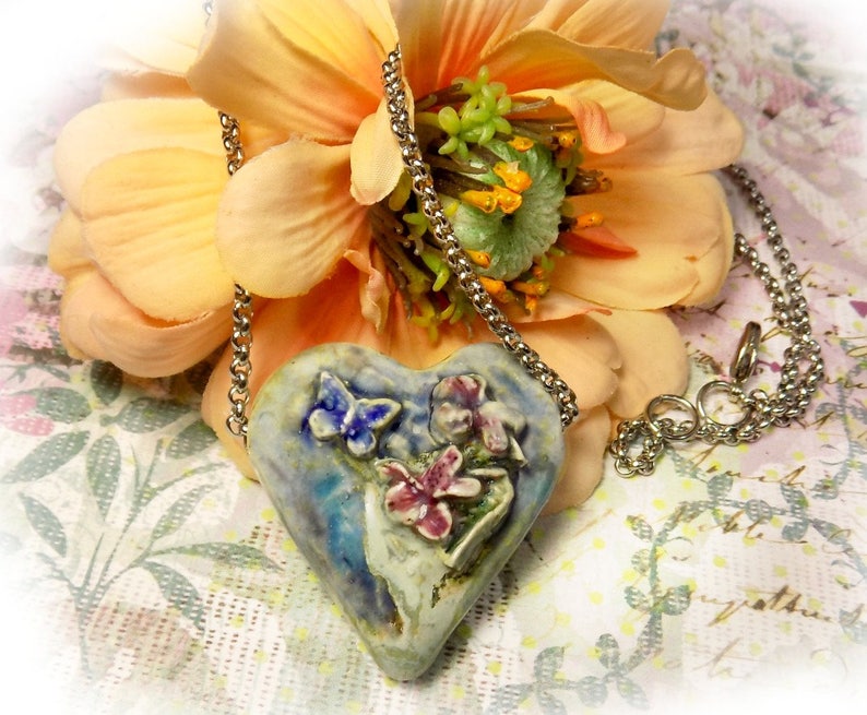 Ceramic Heart Necklace Earthy Heart Necklace Heart Jewelry 18 Inch Chain one of a kind necklace gift necklace 140 image 1