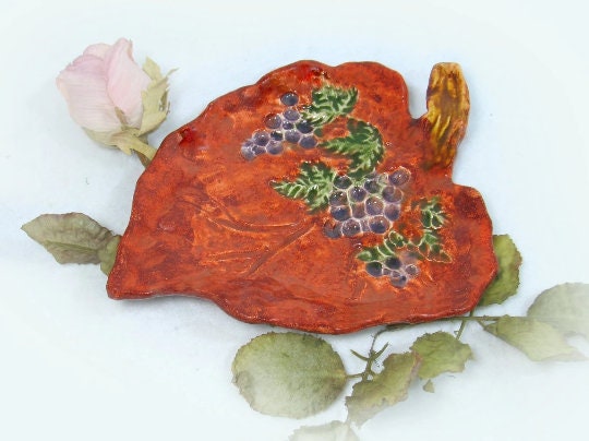 handmade ceramic plate - Grape plate - grape leaf plate - candle dish - potpourri dish - stoneware dish - fruit plate - trinket plate   # 31