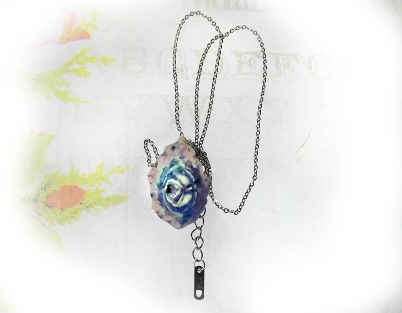 Victorian Rose necklace handmade pendant necklace ,Pink Rose necklace ceramic jewelry, Ceramic necklace, flower necklace , 5 image 5