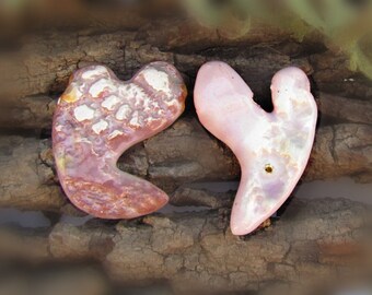 Heart Beads - Handmade rustic clay beads, Handmade clay beads, Pink beads - bead (2) lot - pottery clay beads, clay beads,     # 120