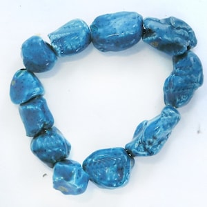 handmade blue ceramic beads, handmade ceramic bead lot -artisan ceramic beads, ,handmade pottery beads,pottery chunky beads,     # 34