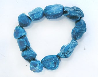 handmade blue ceramic beads, handmade ceramic bead lot -artisan ceramic beads, ,handmade pottery beads,pottery chunky beads,     # 34