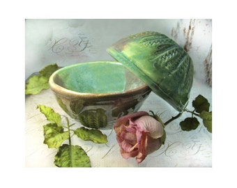 pottery bowls - prep bowls, stacking bowls, mini nesting bowls, green pottery bowls, set of 2 bowls, # 83
