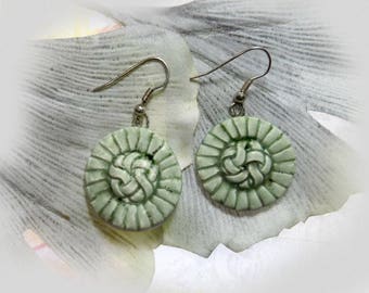 Handmade ceramic earrings - green earrings handmade - handcrafted ceramic earrings - pottery earrings - clay dangle drop earrings - ,# 98