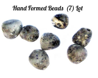 Artisan ceramic beads , handmade clay beads - necklace bead supply ,handmade ceramic beads, handmade stoneware beads -(7) bead lot,  # 184