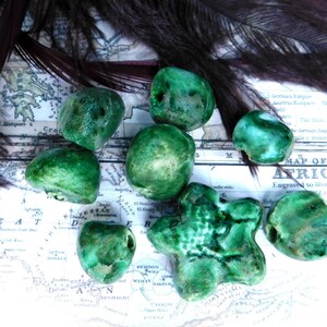 Artisan ceramic beads , handmade clay beads - necklace bead supply ,handmade ceramic beads, handmade Green beads - 8 bead lot,   # 85
