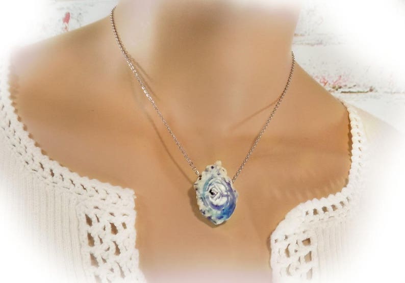 Victorian Rose necklace handmade pendant necklace ,Pink Rose necklace ceramic jewelry, Ceramic necklace, flower necklace , 5 image 1