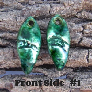 handmade bead set -clay beads, pair earring beads - Green Beads -handmade beads, artisan beads, organic beads, (2) loose beads,   # 178