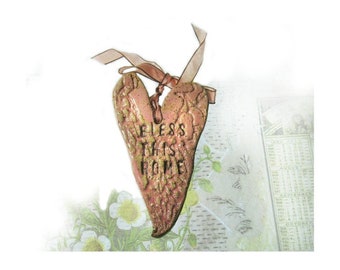 Ceramic  Heart, Wall Heart, " BLESS THIS HOME" Wall Decor Heart,  pottery heart, Ceramic pottery wall heart,  decorative ceramic, # 101