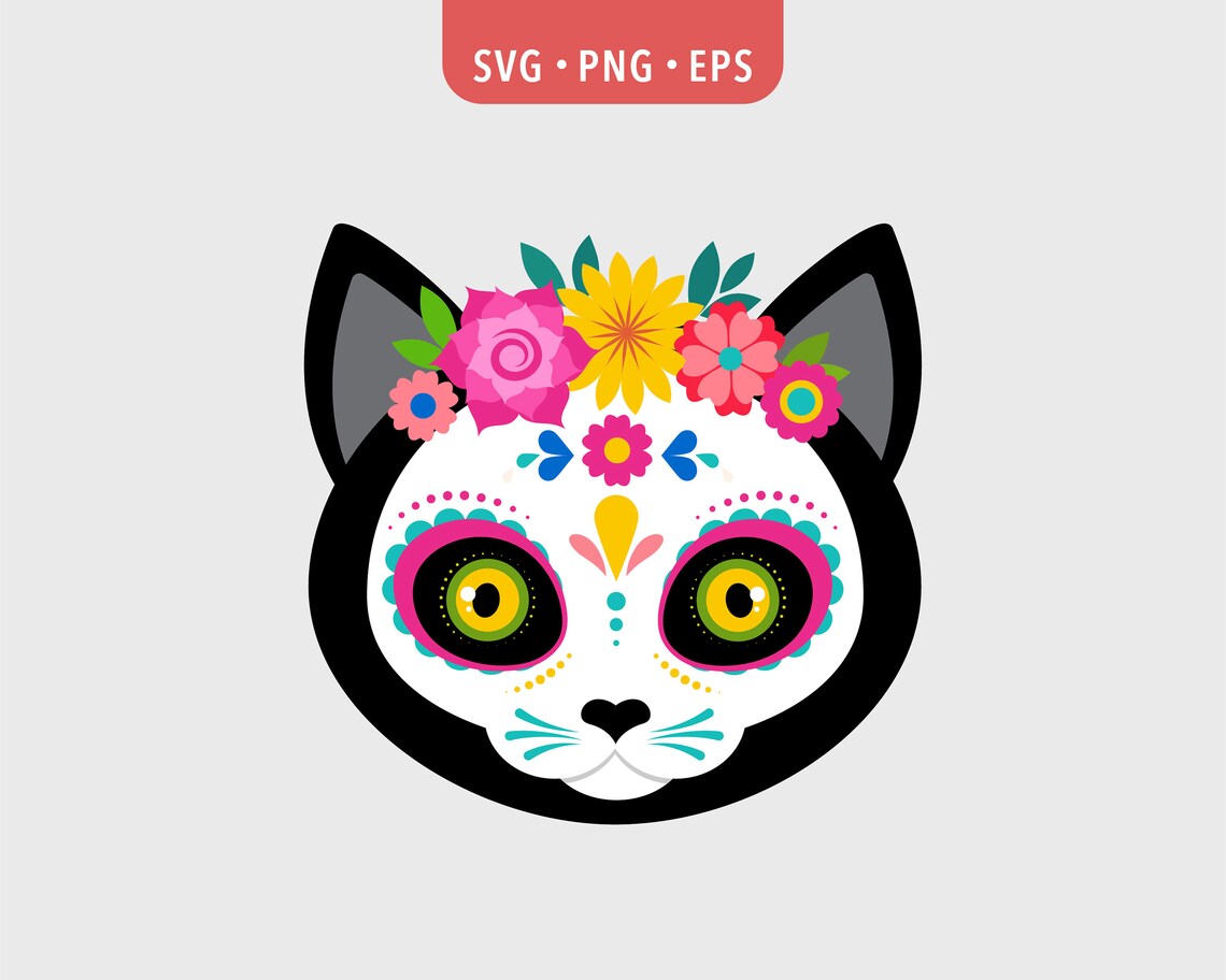 Cat Sugar Skull SVG Cat Svg Floral Skull Svg Dia De Los | Etsy