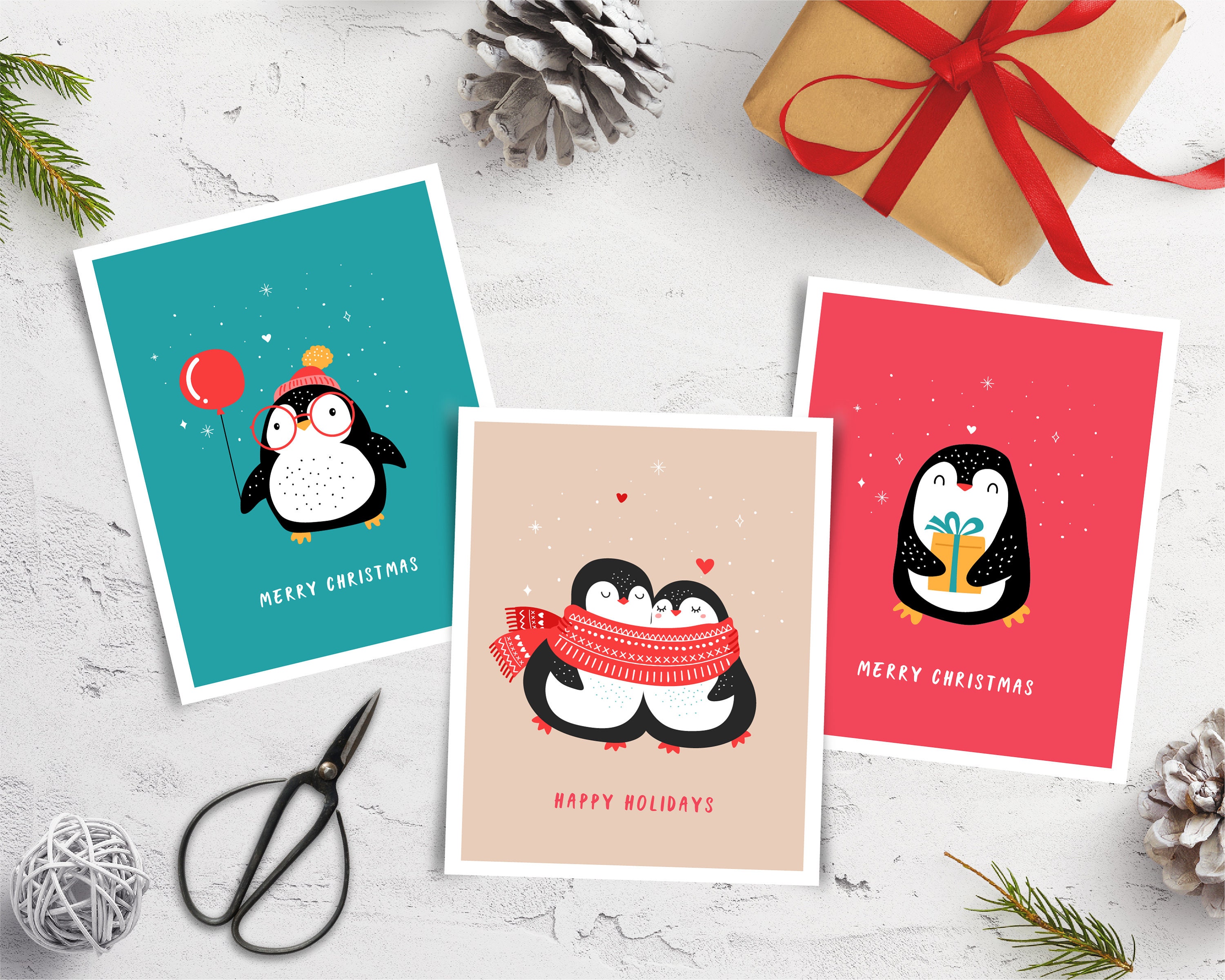 Pinguin-Karten-Set Tier-Weihnachts-Karte SET Tier druckbare | Etsy