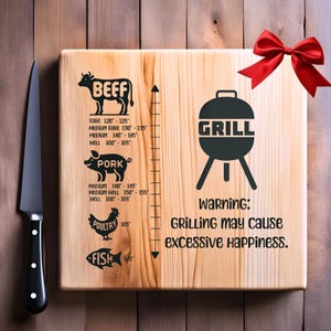 Meat Temperatures, BBQ Grill Designs, Cutting Board, Chopping Board, Laser Engraved, Vinyl Transfer, Sublimation, PNG SVG, Laser Engraving