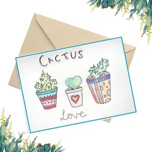 Kaktus Liebe Postkarte II Handgefertigt II Digitales Kunstwerk II Druckbar