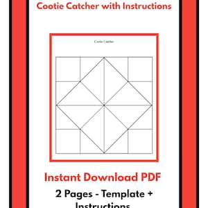 Plantilla imprimible de Cootie Catcher con instrucciones / Juego de adivinación / Descarga en PDF / Manualidad de papel para niños / Actividad de origami
