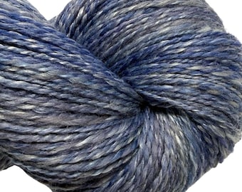 Handspun yarn Denim 386 yards blue yarn 2 ply, dyed merino wool bamboo viscose top weaving,  knitting supplies, crochet
