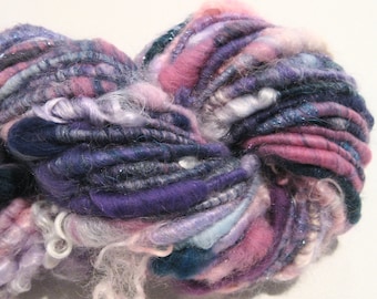 Super Bulky Handspun yarn Ever After 56 yards corespun art yarn teal green purple pink knitting supplies crochet supplies doll hair
