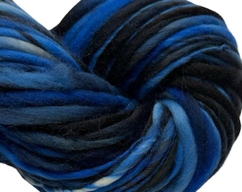 Mini Skein Super Bulky Handspun Yarn Black & Blue 34 yards thick and thin hand dyed merino weaving knitting crochet weaving