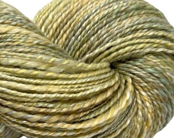 Handspun yarn 7 Up 306 yards pale yellow pale green yarn 2 ply, dyed merino wool bamboo viscose top weaving,  knitting supplies, crochet