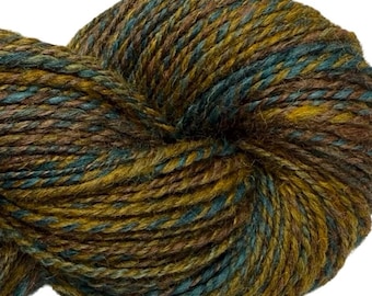 Handspun yarn Antique Tapestry 250  yards brown blue yellow gold yarn 2 ply, dyed BFL wool top weaving,  knitting supplies, crochet