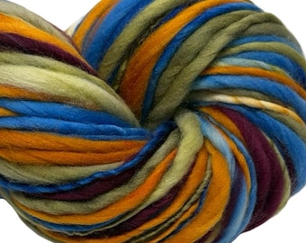 Super Bulky Handspun Yarn  County Fair 139 yards thick and thin blue gold burgundy green hand dyed merino weaving knitting crochet weaving