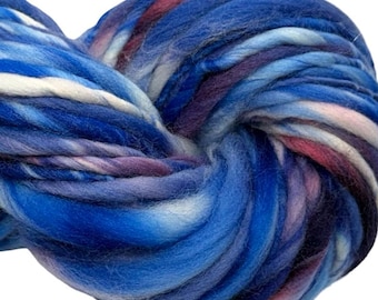 Super Bulky Handspun Yarn Cornflower 70 yards thick thin blue violet purple hand dyed merino weaving knitting crochet weaving