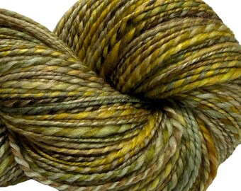 Handspun yarn Golden Pavilion 250 yards brown green yellow gold yarn 2 ply, dyed polwarth wool top weaving,  knitting supplies, crochet