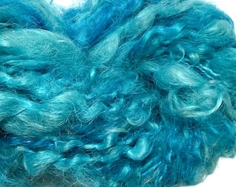 Super Bulky Lockspun handspun Turquoise Locks 43 yards art yarn blue hand dyed curly mohair locks knitting  crochet supplies