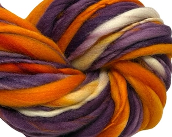 Super Bulky Handspun Yarn Trick or Treat 96 yards thick thin purple orange halloween hand dyed merino weaving knitting crochet weaving